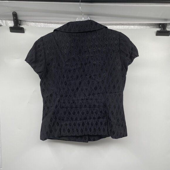 SEMANTIKS Womens Textured Short Sleeve Blazer Shoulder Pads Black Sz 10 Pockets - Picture 7 of 9